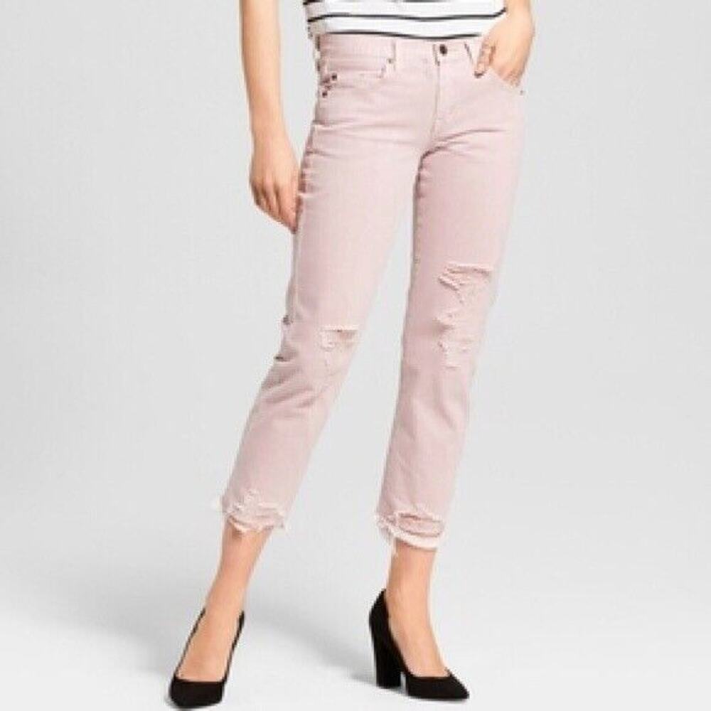 Mossimo Supply pink distressed mid-rise boyfriend crop jeans Women’s Size 00 NWT